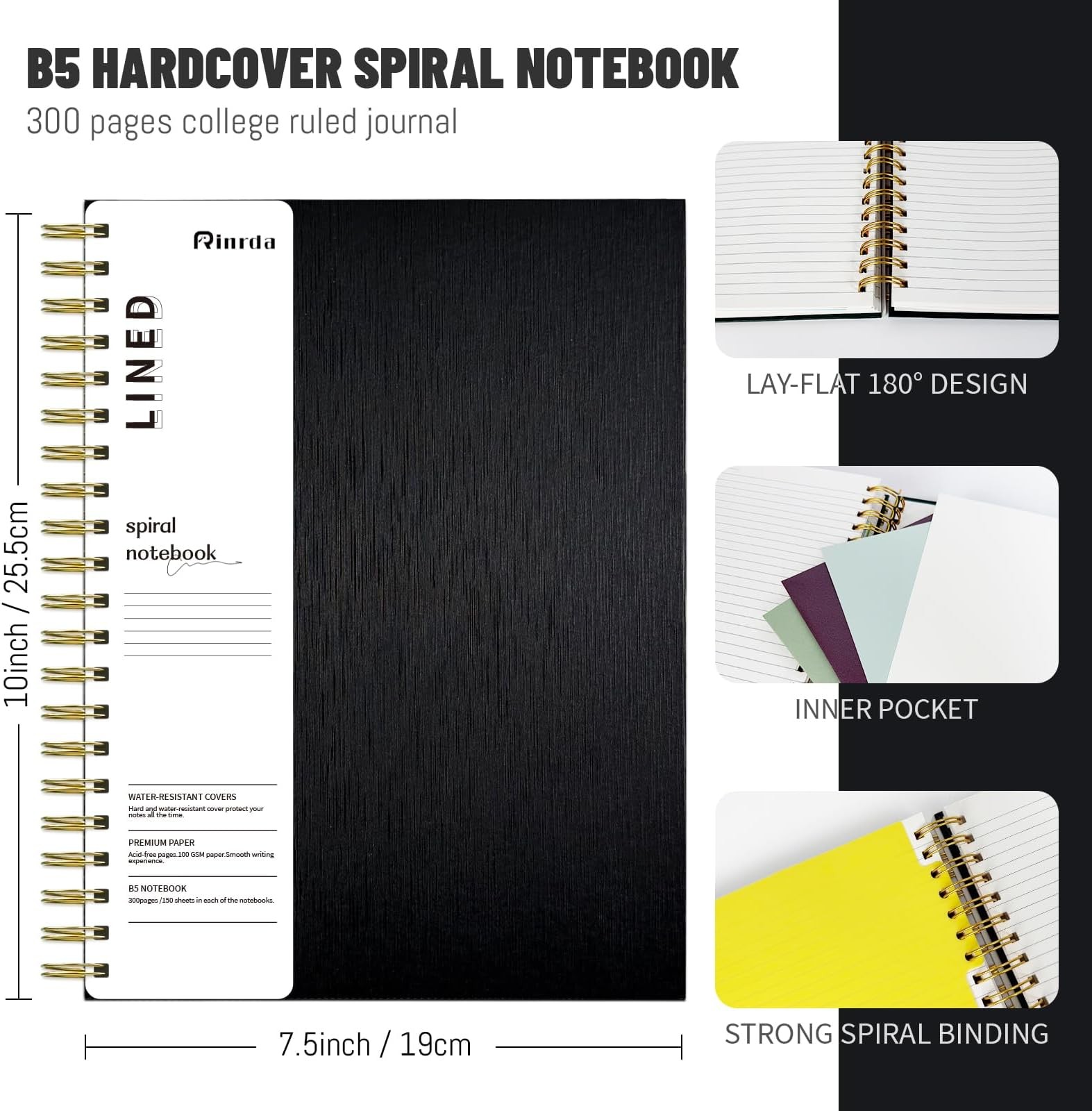Hardcover Spiral Notebook with removable dividers 300 page,5 Subject Notebook…