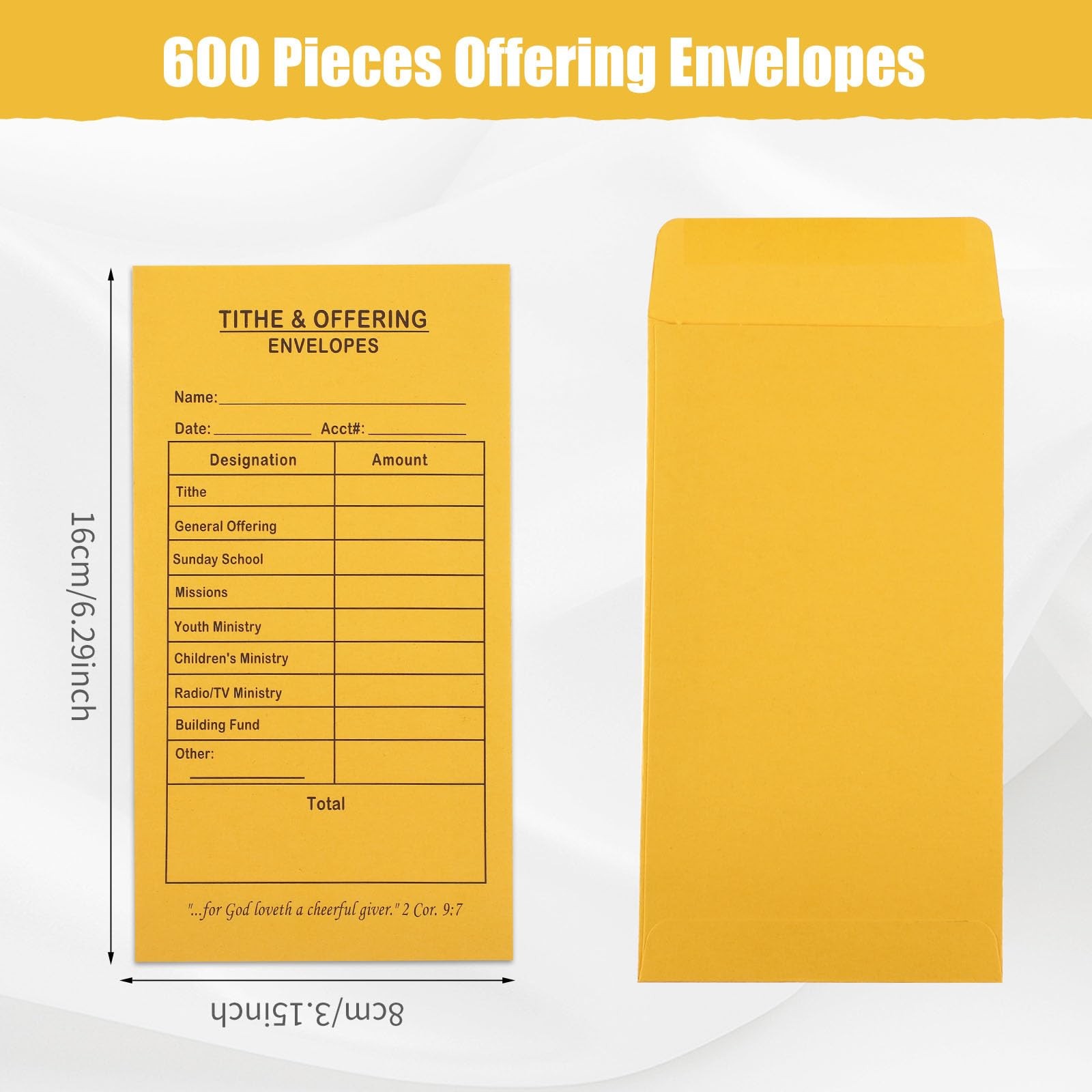 600 Pcs Church Offering Tithe Donation Envelopes 6.5 x 3.5 Inch Golden Paper …