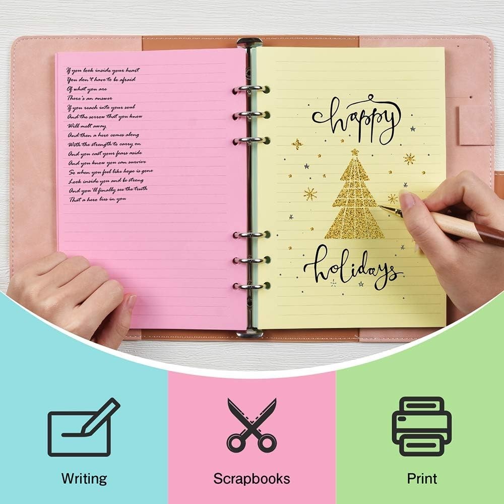 120 GSM Thick Lined Refill Paper: 200 Pages in 5 Pastel Colors for A6 Binders