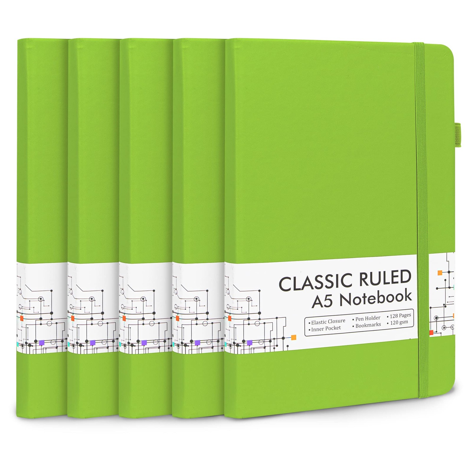 feela 5 Pack Journal Notebook Bulk for School, Hardcover Business Notebooks Clas