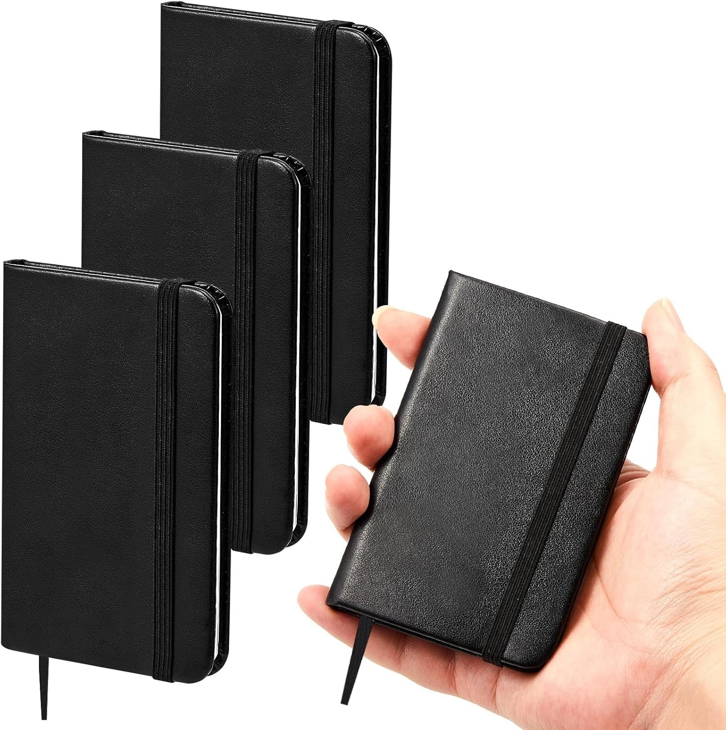 Compact 4-Pc Black Leather Notepad Set – 50 Pages Each for On-the-Go Notes