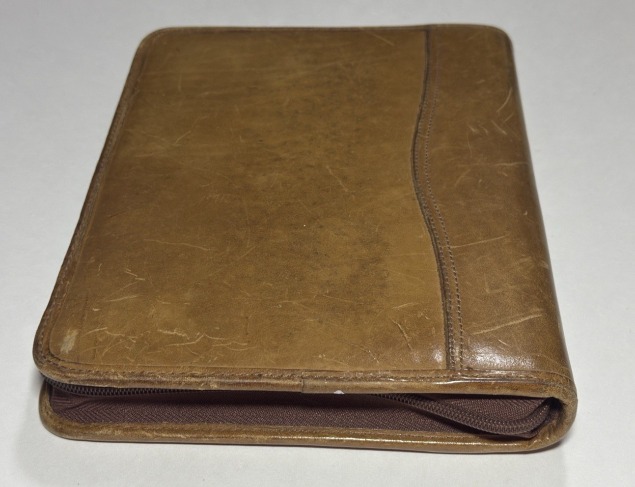 Day Timer Planner Organizer Vtg Brown Leather Folio 7 Ring Binder Notebook