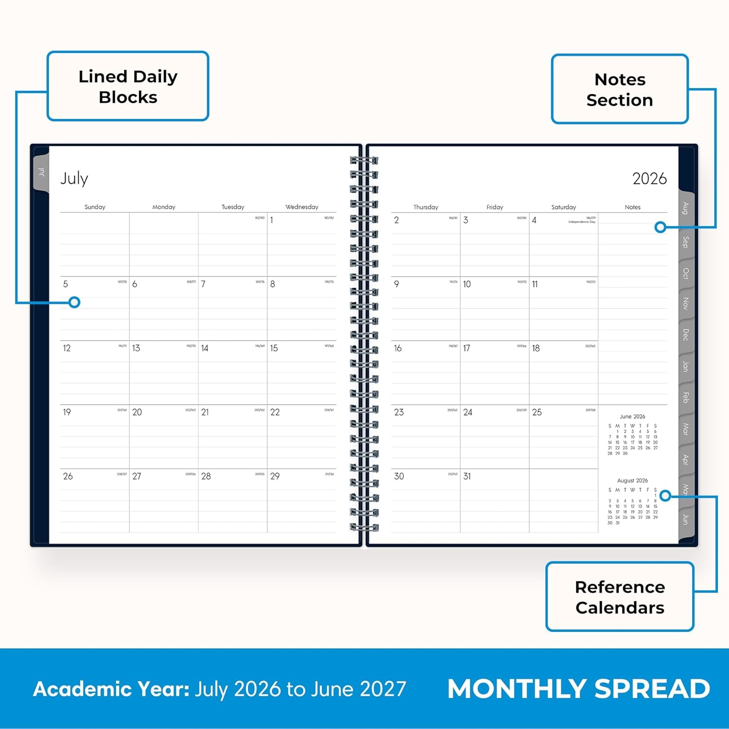 2027 Academic Planner Calendar Weekly Monthly Planner 7″ x 9″ Navy Blue