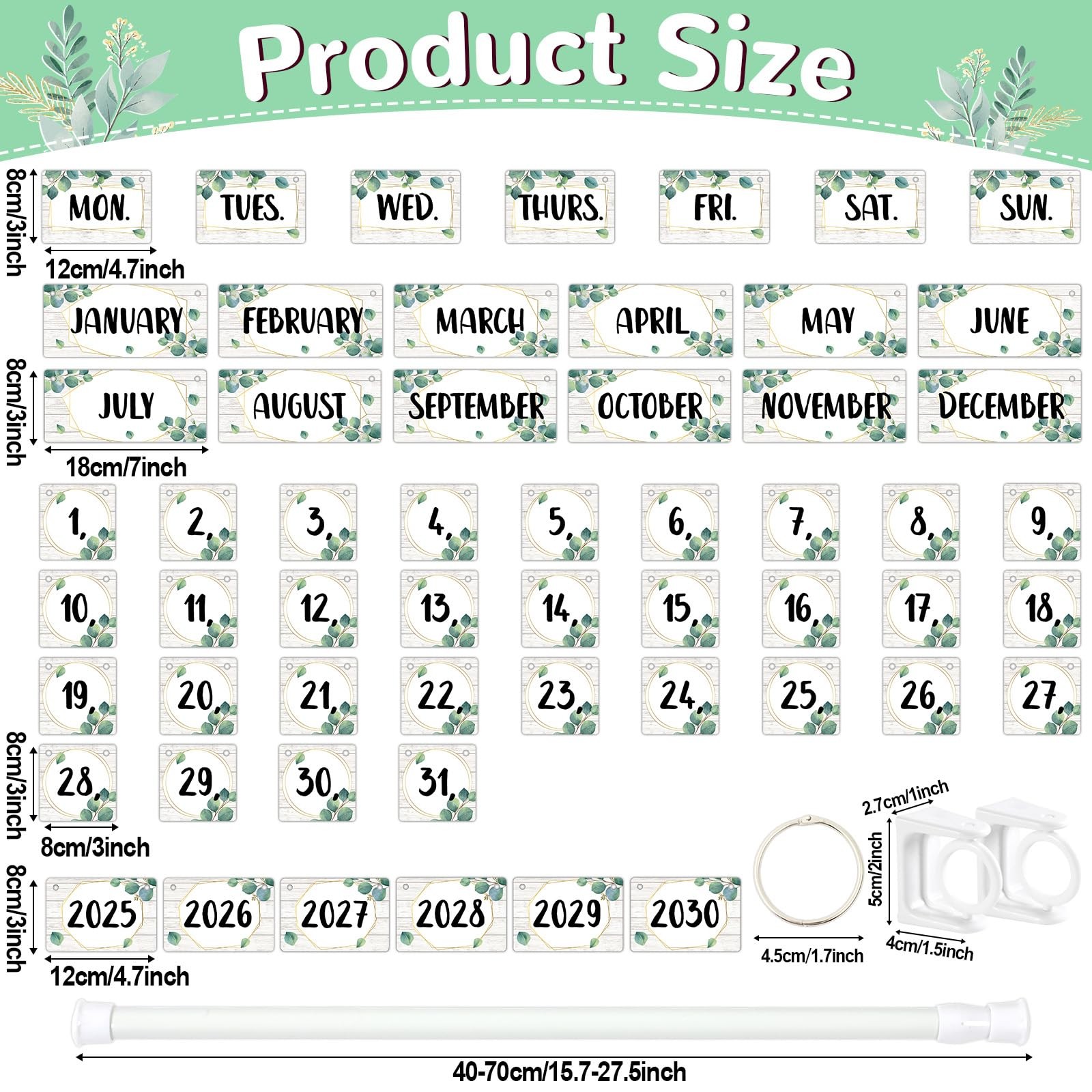 Eucalyptus Calendar Bulletin Board Set Greenery Flip Calendar 54 Date Cards