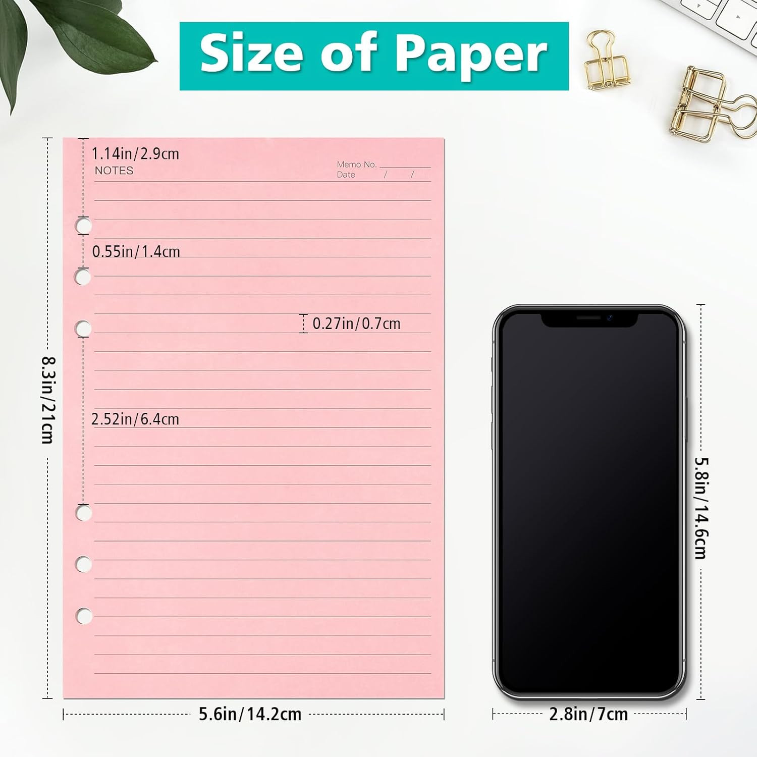 A5 Colorful Lined Refill Paper, 120Gsm Loose Leaf Paper 6 Hole, Notebook Refills