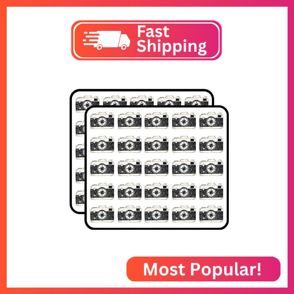 Travel Camera 50 Pack 1-Inch Retro Stickers for Scrapbooking, Journals, Planners