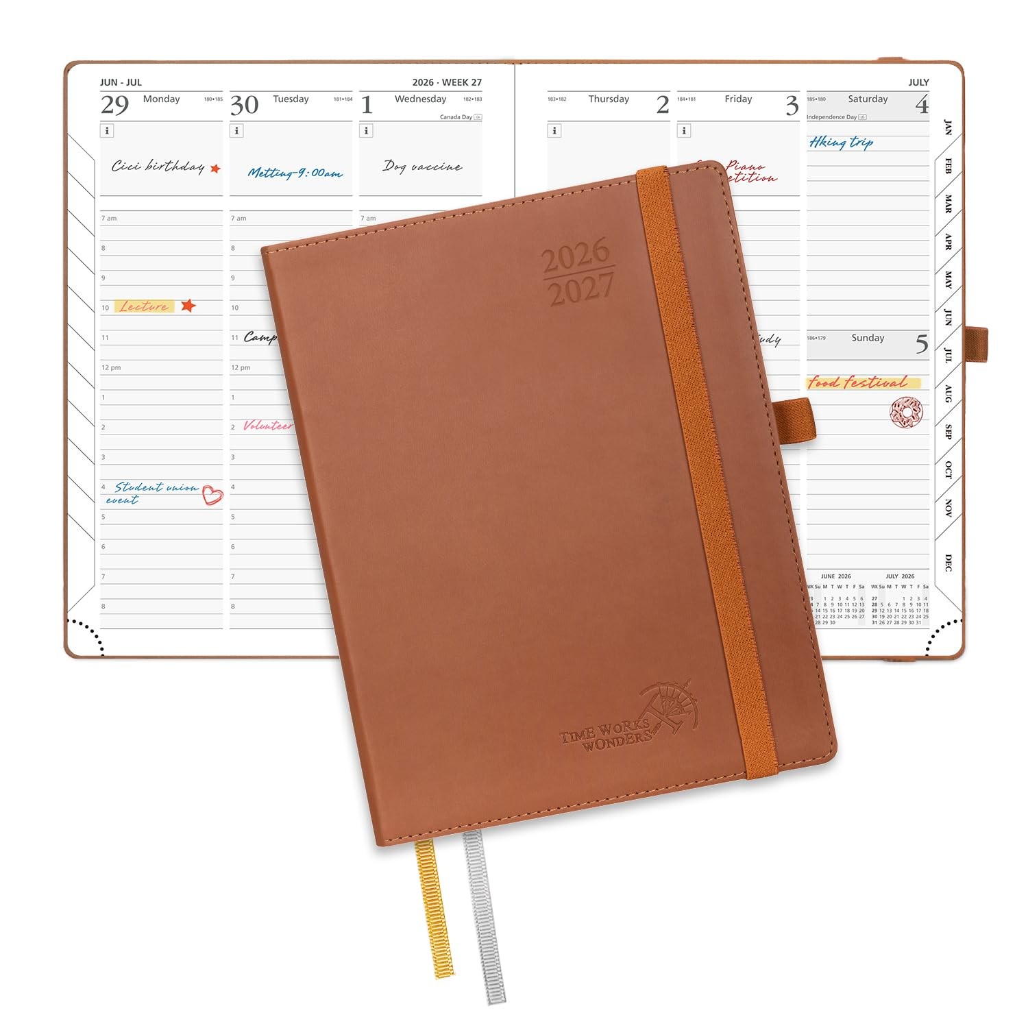 POPRUN Planner 2026-2027, 6.5″ x 8.5″, Academic Medium-6.5” x 8.5”, Brown