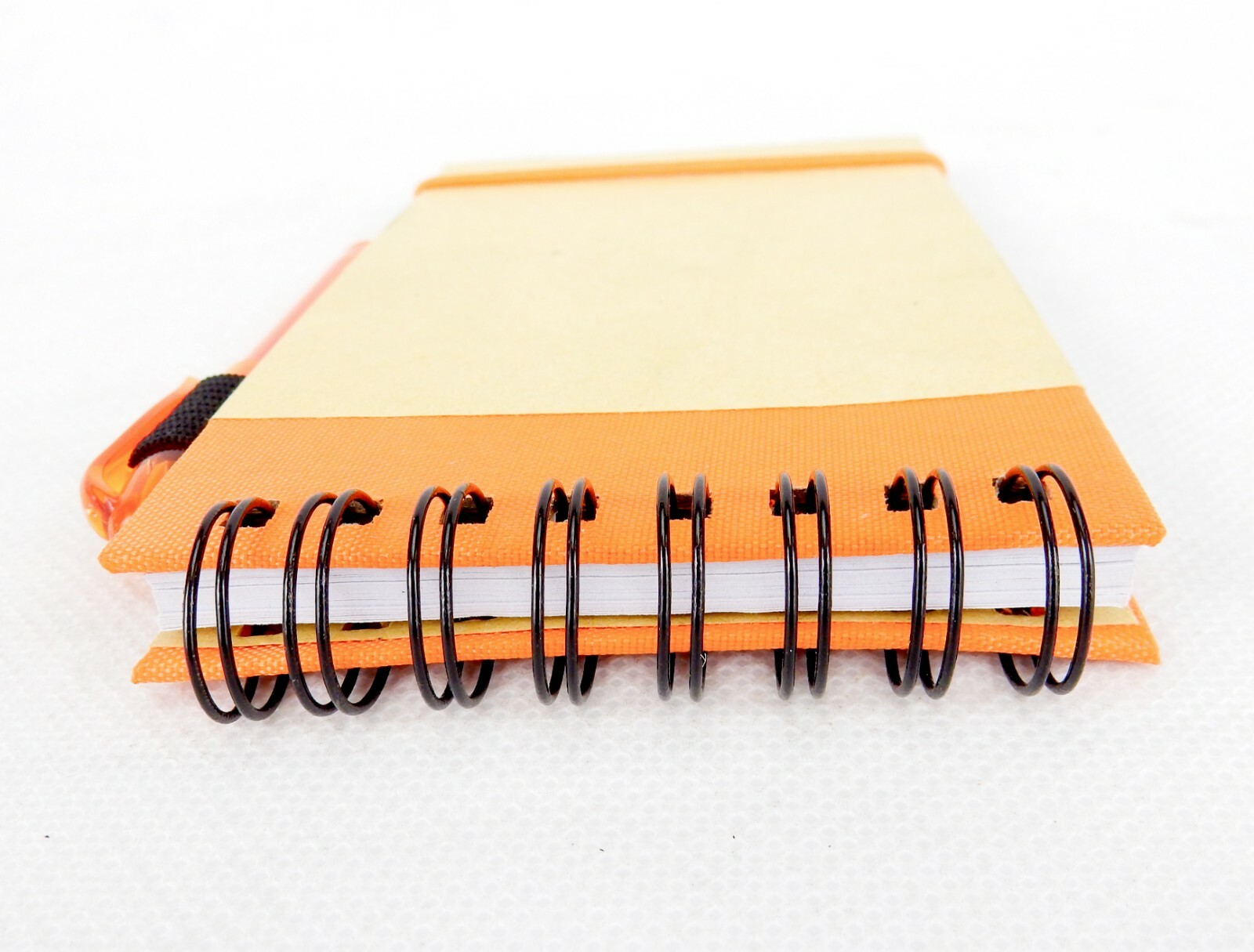 Mini Pocket Jotter Notebook & Pen, Orange, Spiral Bound, Elastic Closure, #MP778