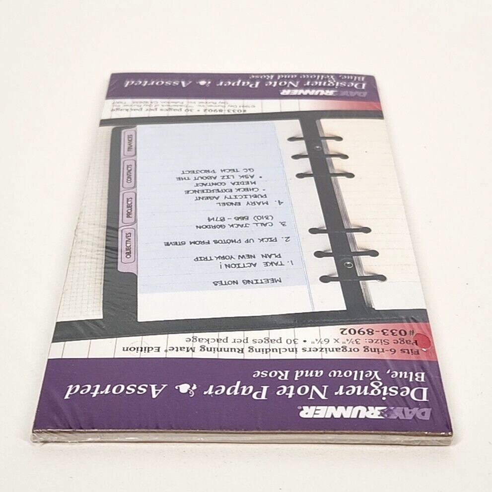 Day Runner Designer Note Paper Asst Refill Pages 033-8902 1994 New 6 Ring 3¾X6¾