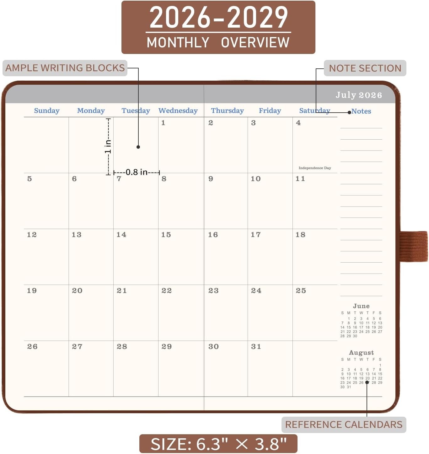 Elegant 2026-2029 Monthly Planner – Portable Faux Leather Organizer, 3.8″ x 6.3″