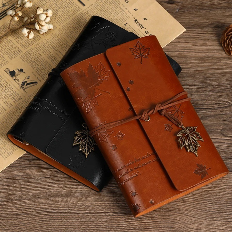 Vintage Spiral Ring Journal Leather Cover Kraft Paper Travel Diary Gift