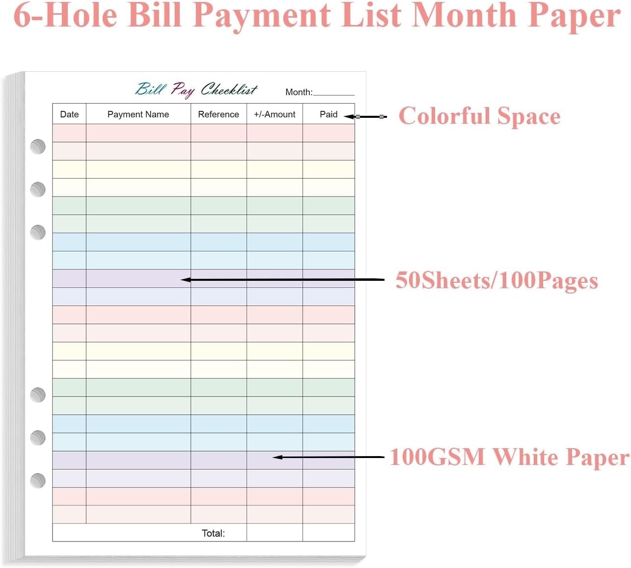 Payment Refills – 50 Sheets/100 Pages Colorful Monthly Budget Forms for A5 Bi…