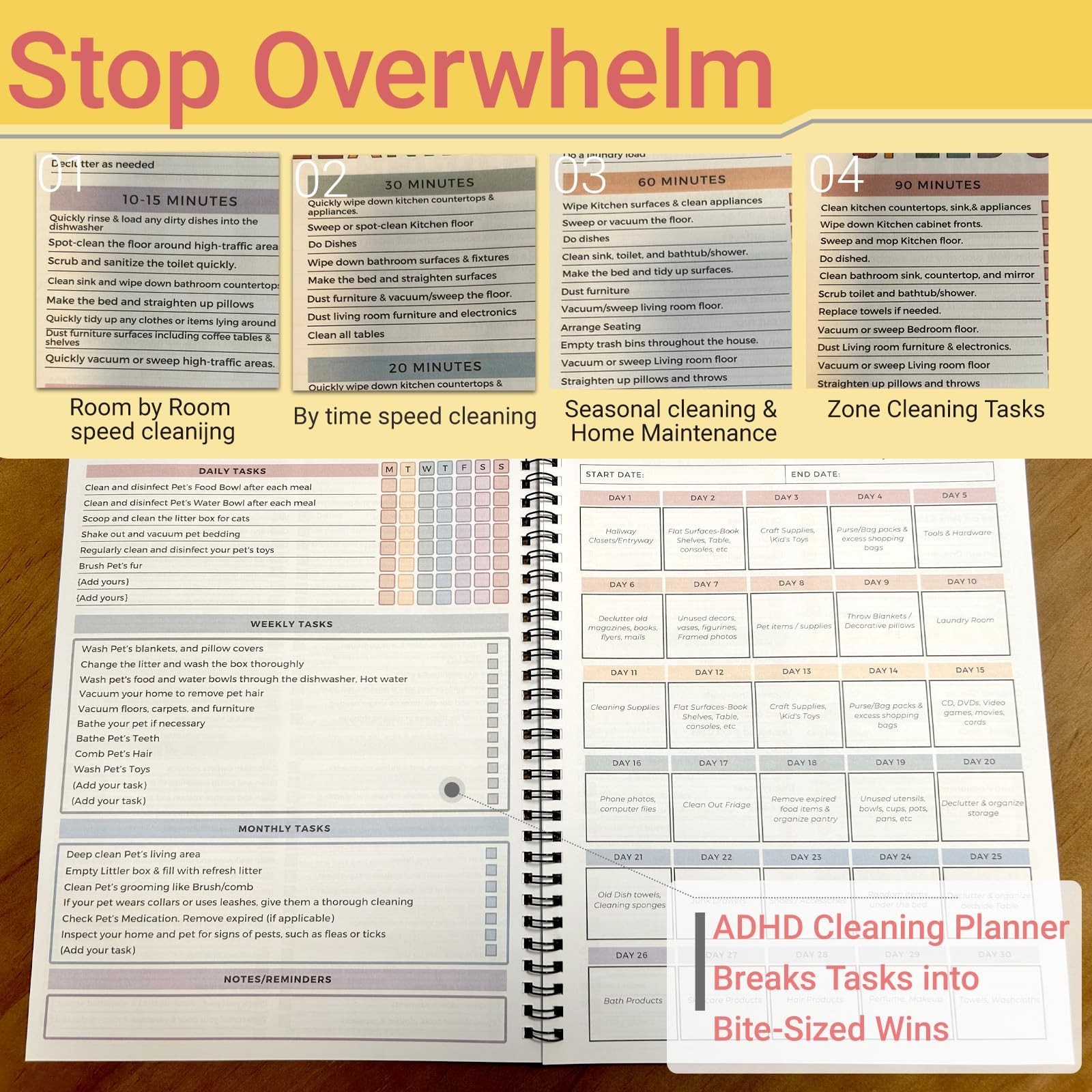 Cleaning Planner,Household Cleaning Planner, Daily, Weekly And Monthly