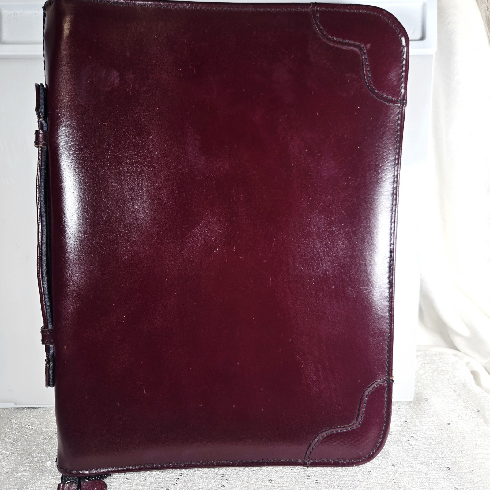 VTG Burgundy Genuine Top Grain Leather Portfolio Organizer Binder 14×10.5″ YKK Z