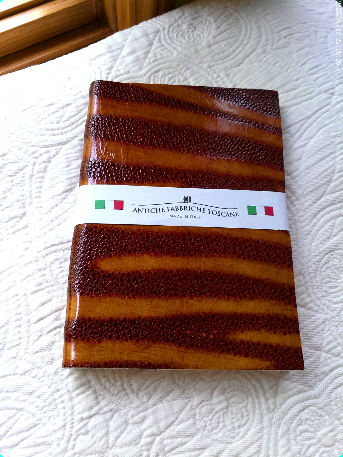 HANDMADE ITALY LEATHER LINED PAGES JOURNAL BRONZE STRIPE OLD FACTORY TUSCANY NWT