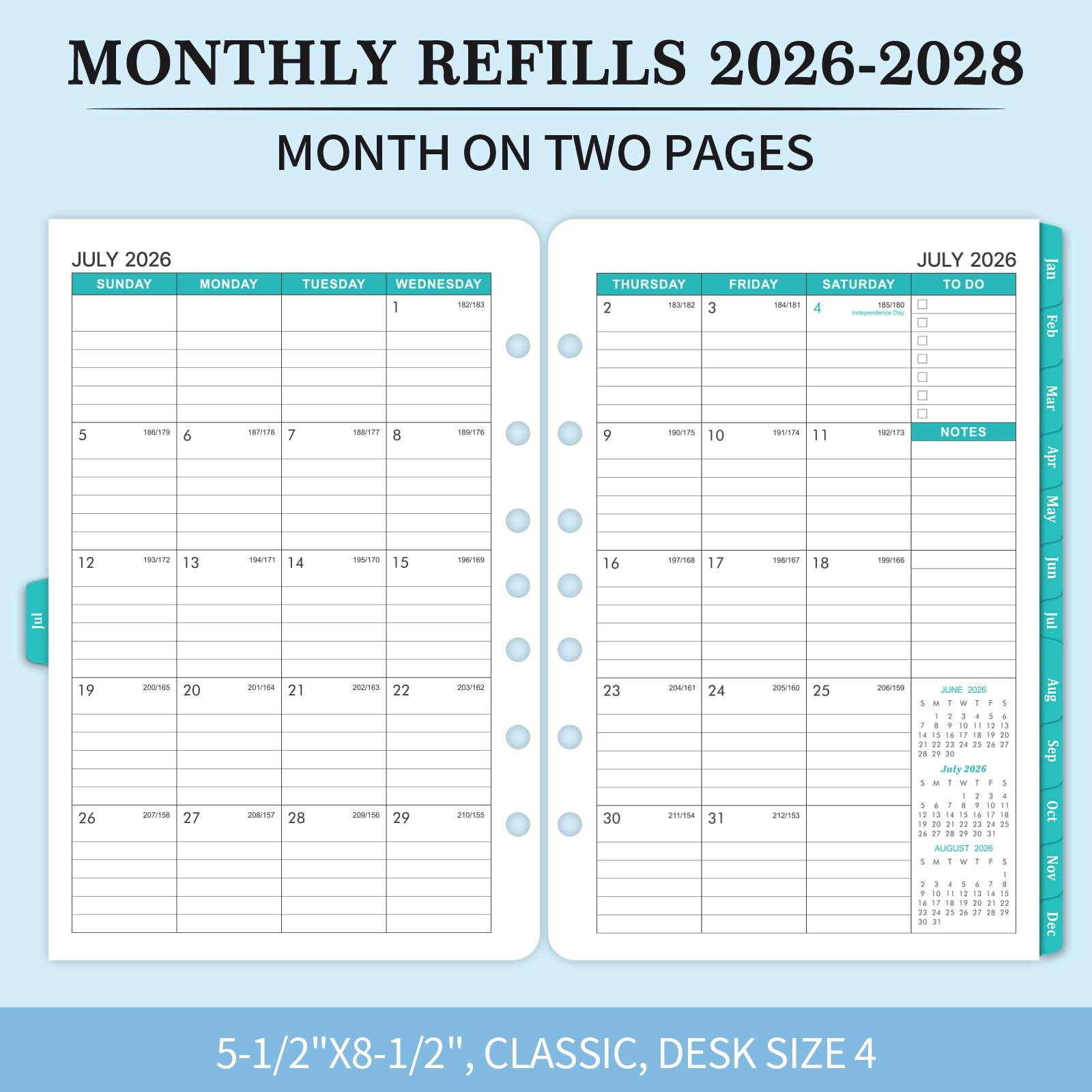 2026-2028 Monthly Planner Refill – Planner Inserts with 7-Hole Punched, 5-1/2″ x