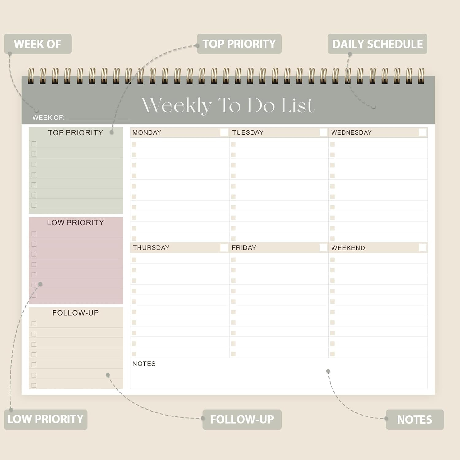 Weekly to Do List Notepad, Undated Planner with 52 Sheets (8.5”X11”), Desk Wee
