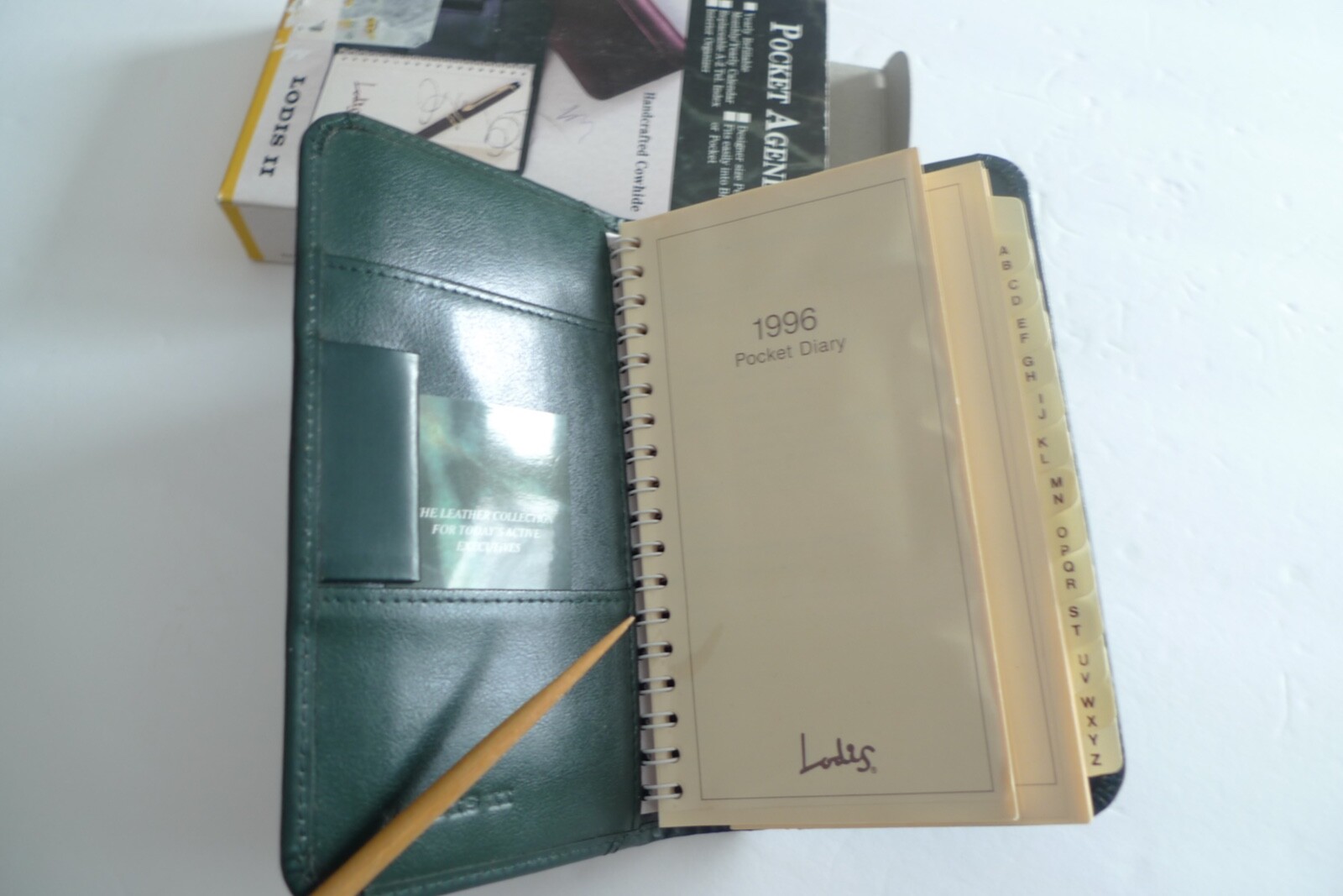LODIS- LEATHER POCKET AGENDA- NEW OLD 1996 STOCK- IN PACKAGE-GREEN LEATHER
