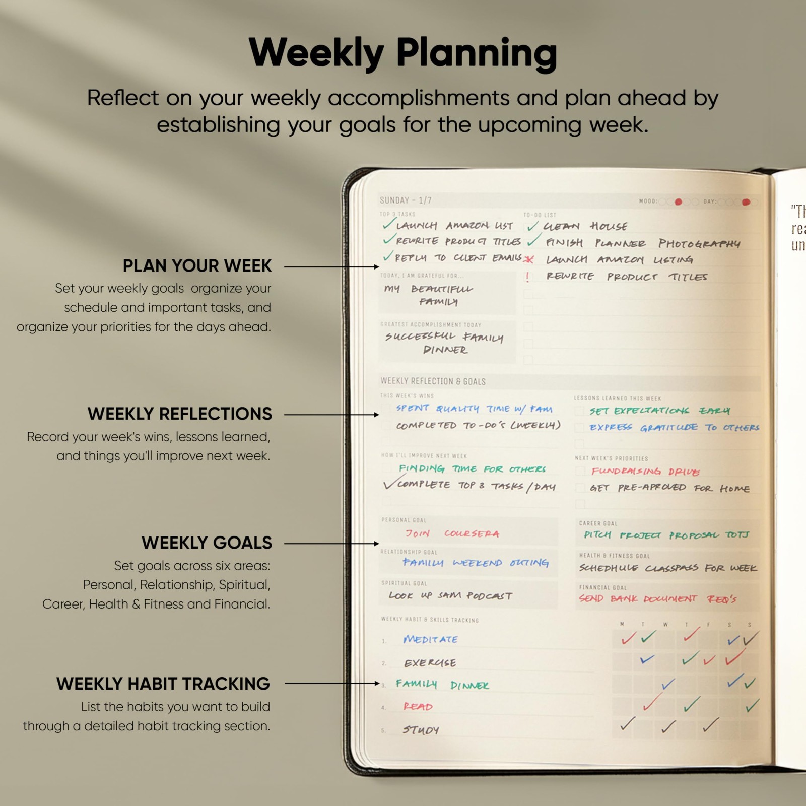 2026 Planner A5 Size 5.8” x 8.3” – Ultimate Productivity Organizer for Goal Sett