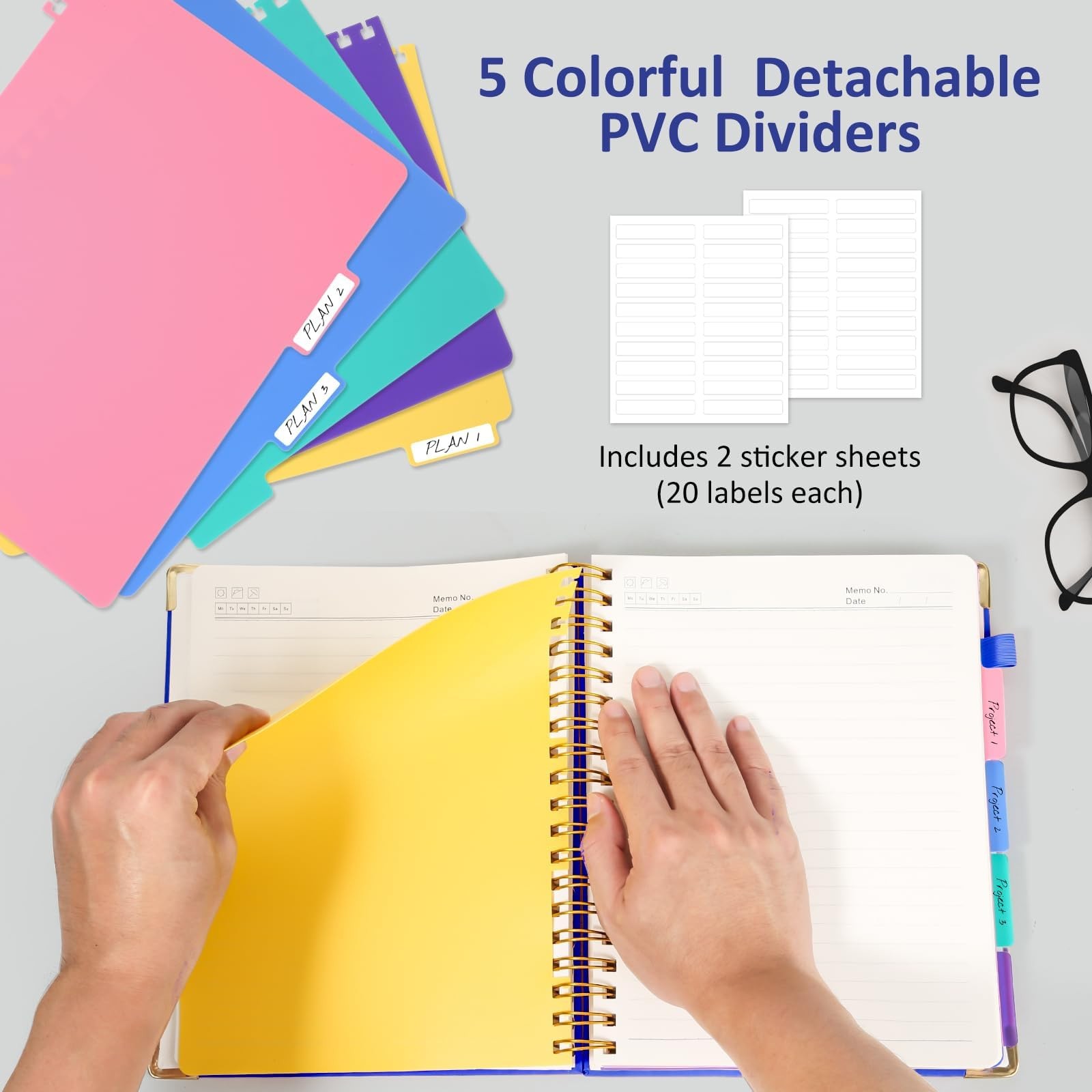 Hardcover Spiral Notebook Journal with Removable PVC Dividers – 8” x 10” La…