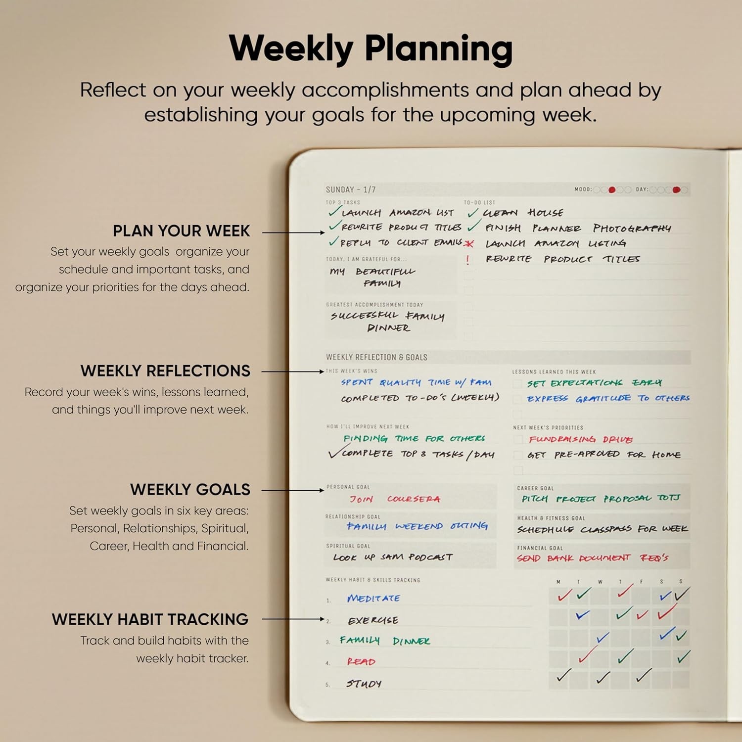 Stylish Brown Hardcover 2026 Planner – 8.5″ x 11″ for Ultimate Productivity