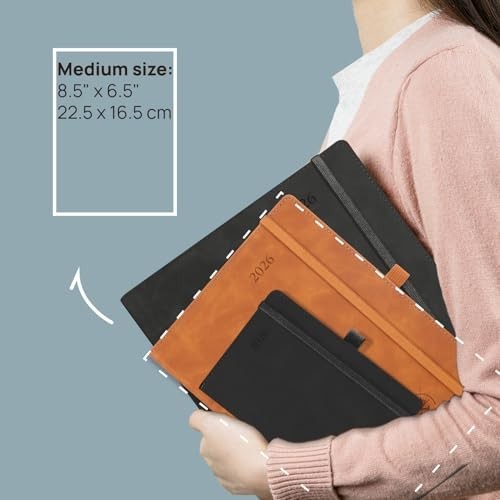 2026 Weekly Planner – Medium 6.5″ x 8.5″, Leather Soft Cover, Monthly Tabs, Thic