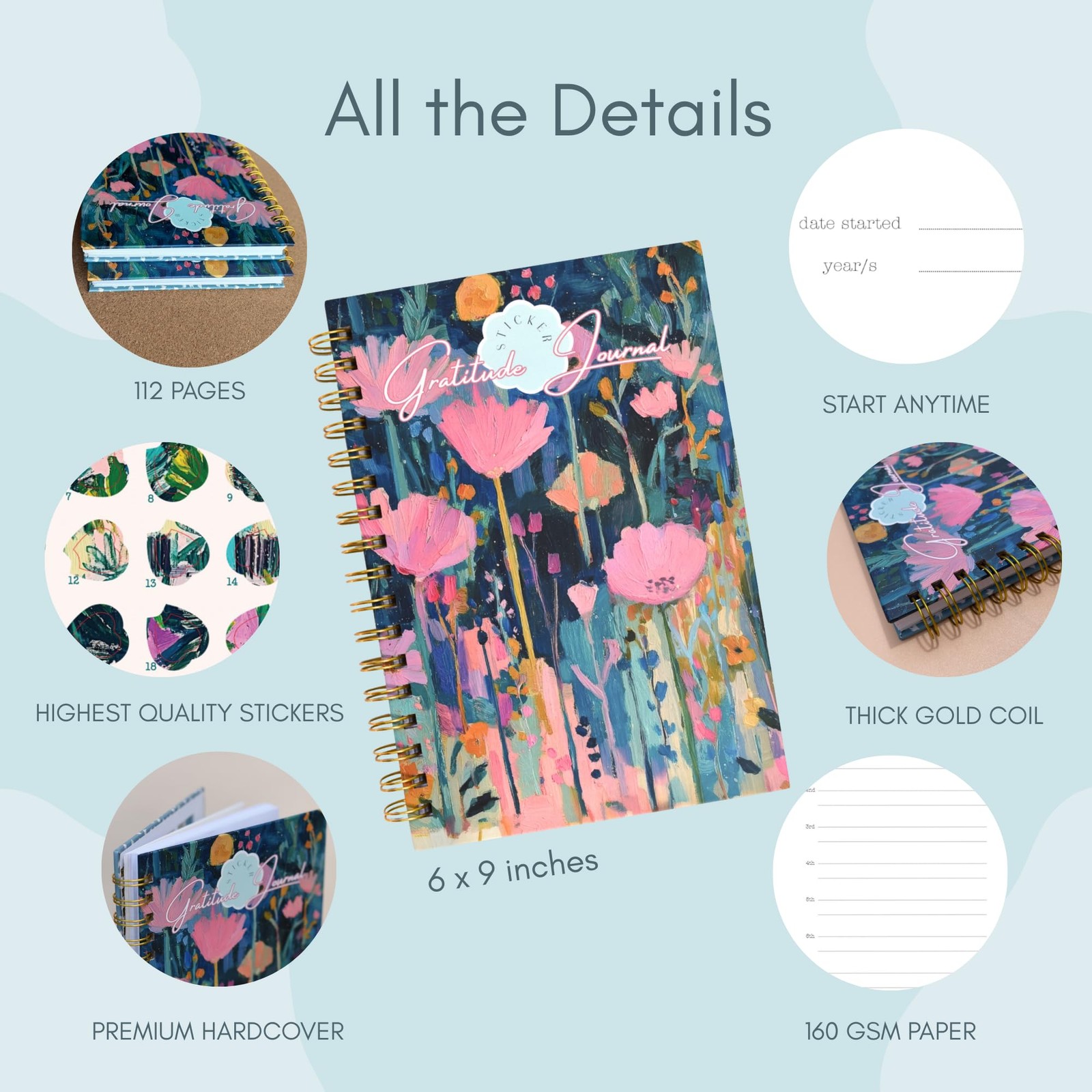 One Minute Gratitude Journal – Line a Day – 6 x 9 inches, multicolor