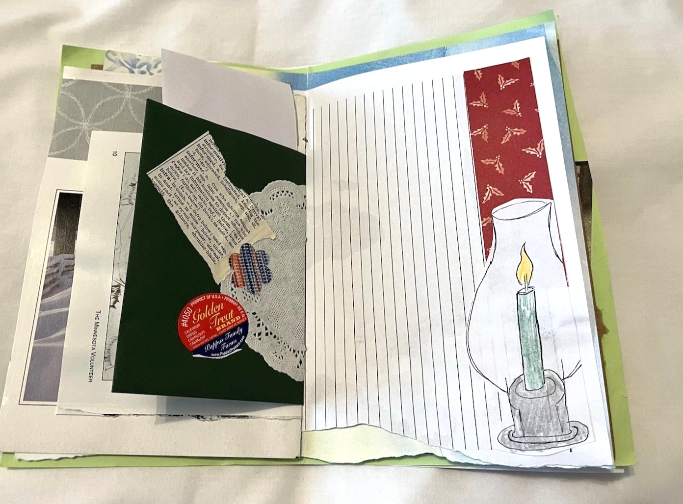 Junk Journal Winter Xmas Theme 6×9″ Handmade Paper Ephemera, Embellished Tassel