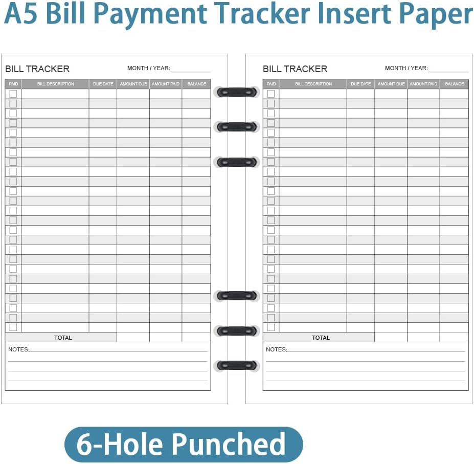 Bill Payment Tracker Refills – 100 Sheets/200 Pages, Bill Pay Checklist Refills