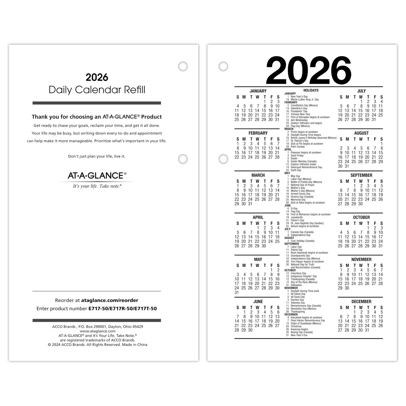 AT-A-GLANCE 2026 Daily Desk Calendar Refill 3.5″ x 6″ Loose-Leaf Standard