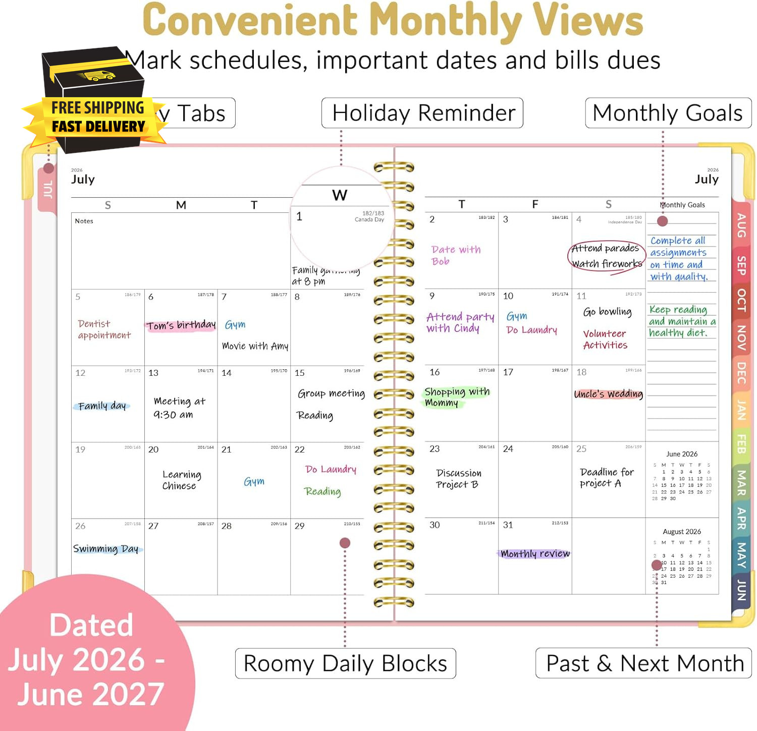 Academic Planner 2026-2027, Hardcover Calendar Planner Weekly & Monthly, July 20