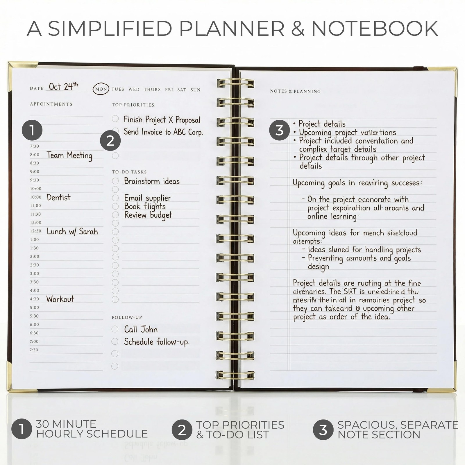 Sage Daily Planner Notebook with Hourly Schedule 8.4 x 6.1 Inch