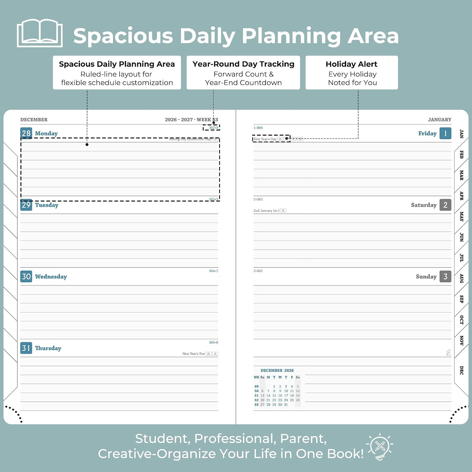 Planner 2026-2027 Daily Weekly and Monthly,8.5″X6.5″,18 Months Spiral Bound Cale