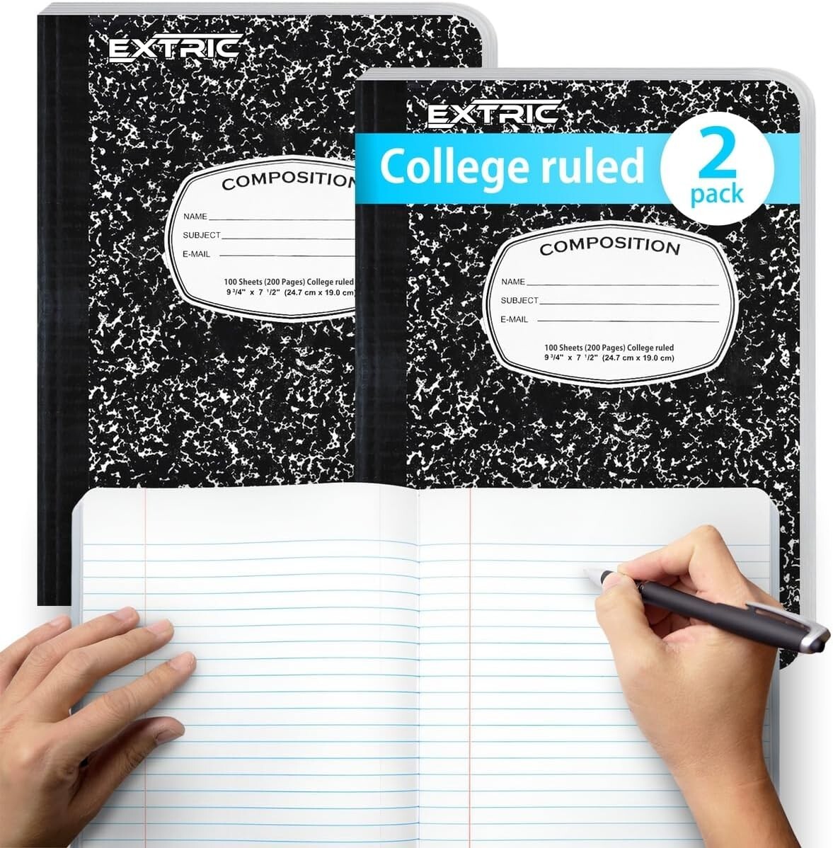 Composition Notebook College Ruled – 2 Pack College Ruled 200 Pages (100 Sheets)