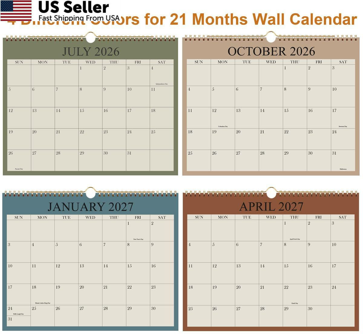 2026-2027 Calendar – Wall from April 2026 8.5″ x 11″, Cyan