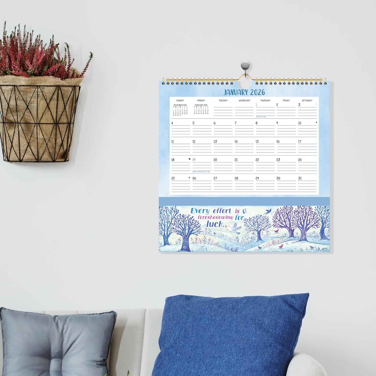 2026 Wall Calendar – 2026 with Pockets, 12″ x 12″, Jan. 2026 – White