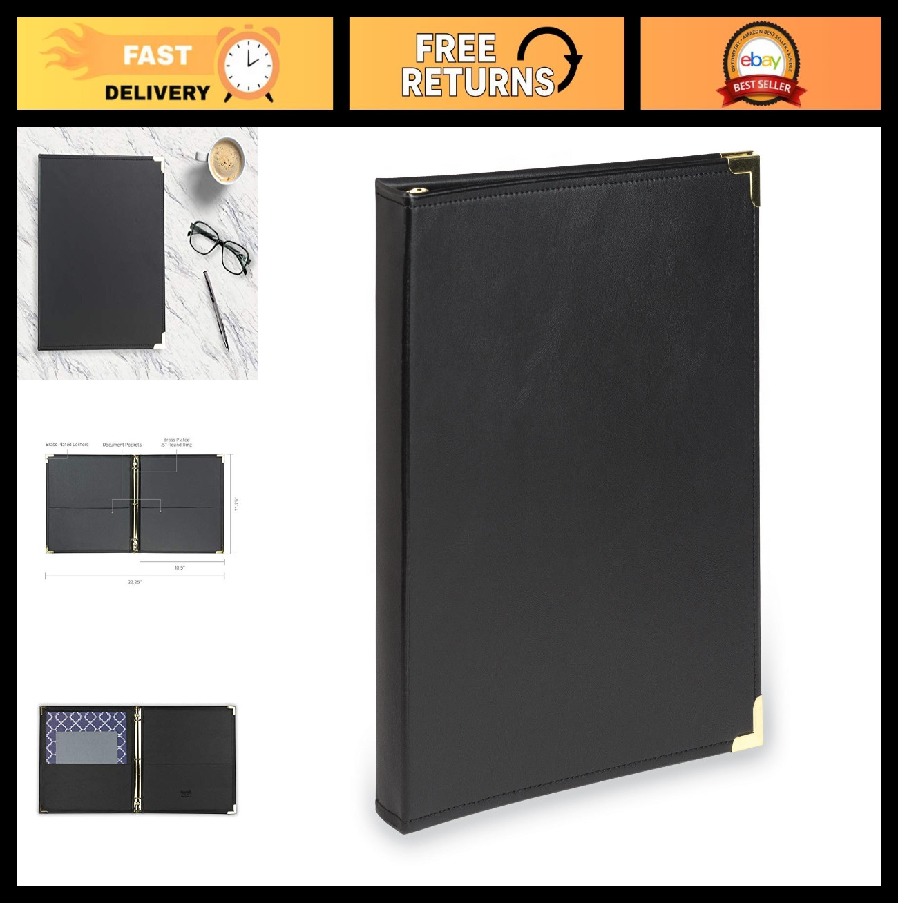 Classic Leather 3 Ring Binder, Executive Portfolio, 0.5 Inch, Holds 100 Sheets,