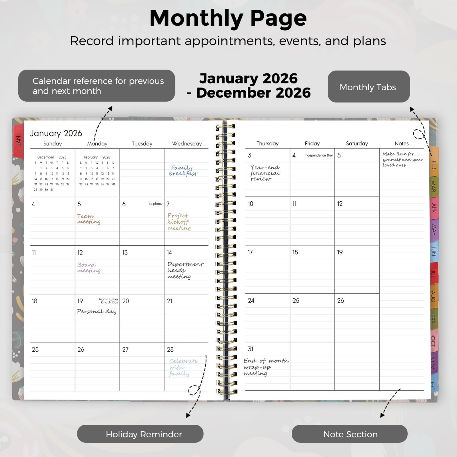 SKYDUE 2026 Appointment Book, 8.5″ x 11″, Hourly Planner Letter, Black Flower