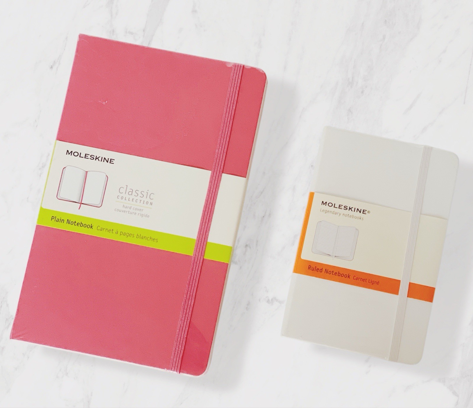 Moleskine Classic Notebook Set of 2 Pink Plain Large + White Ruled Pocket NEW
