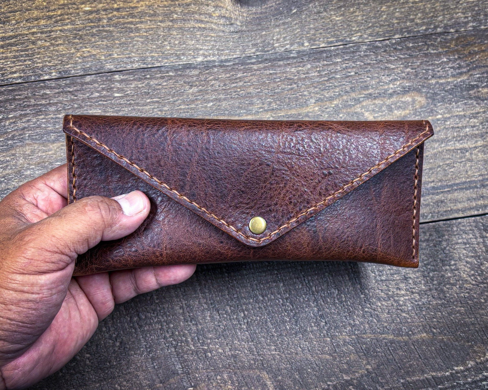 Leather cash envelope handmade Tinkerman Leatherworks Harvest Tan