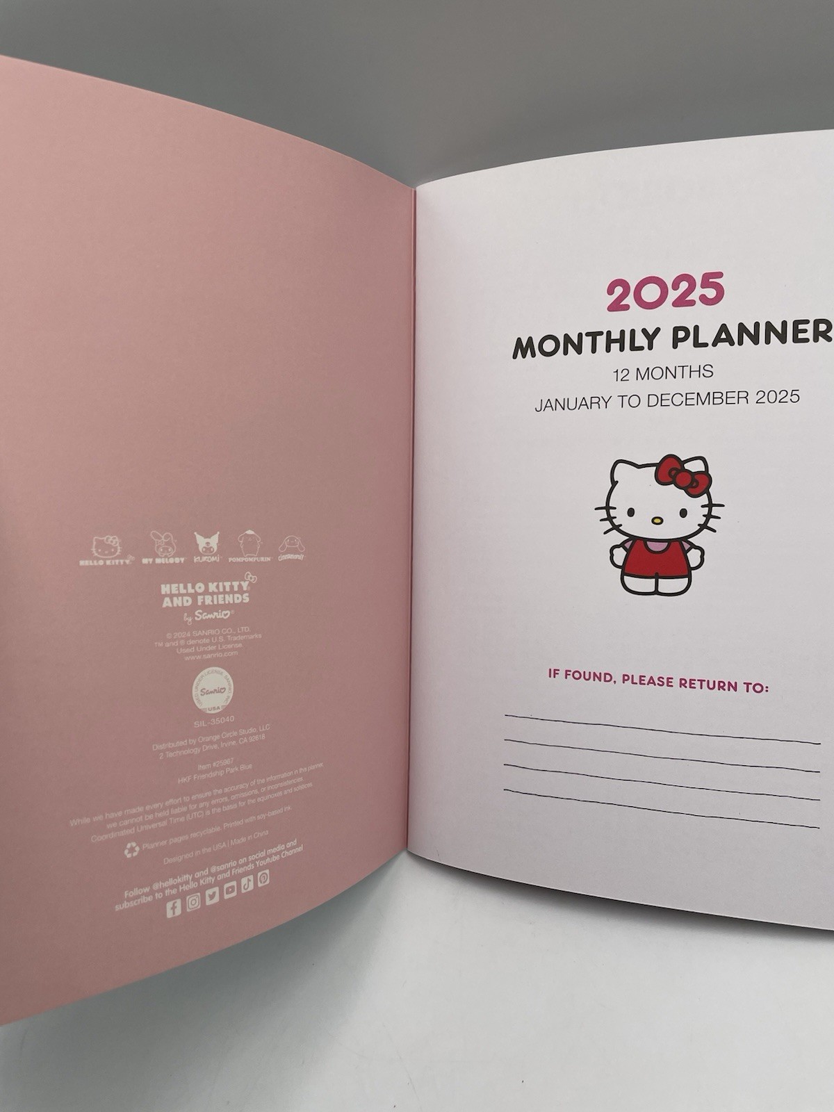New Sanrio Hello Kitty & Friends 2025 12 Month Planner With Elastic Band