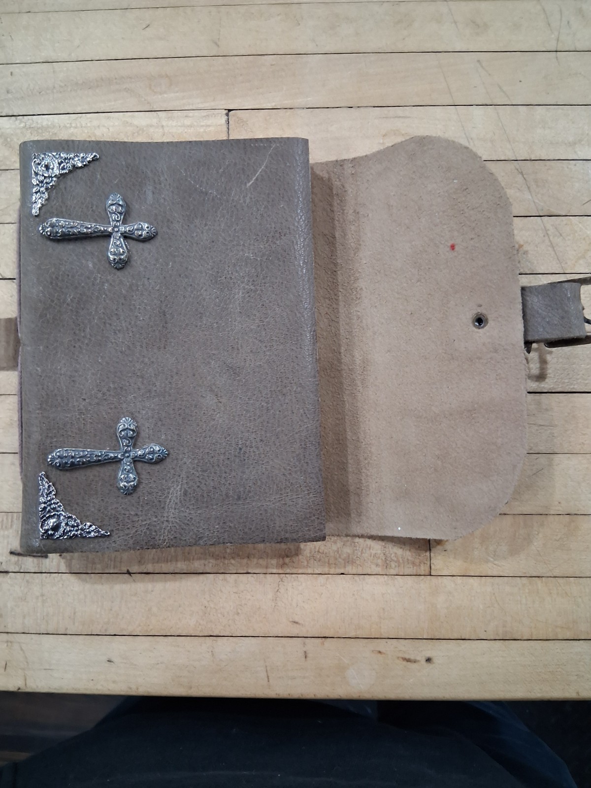 Leather Journal Silver Cross Embossed Strap Closure