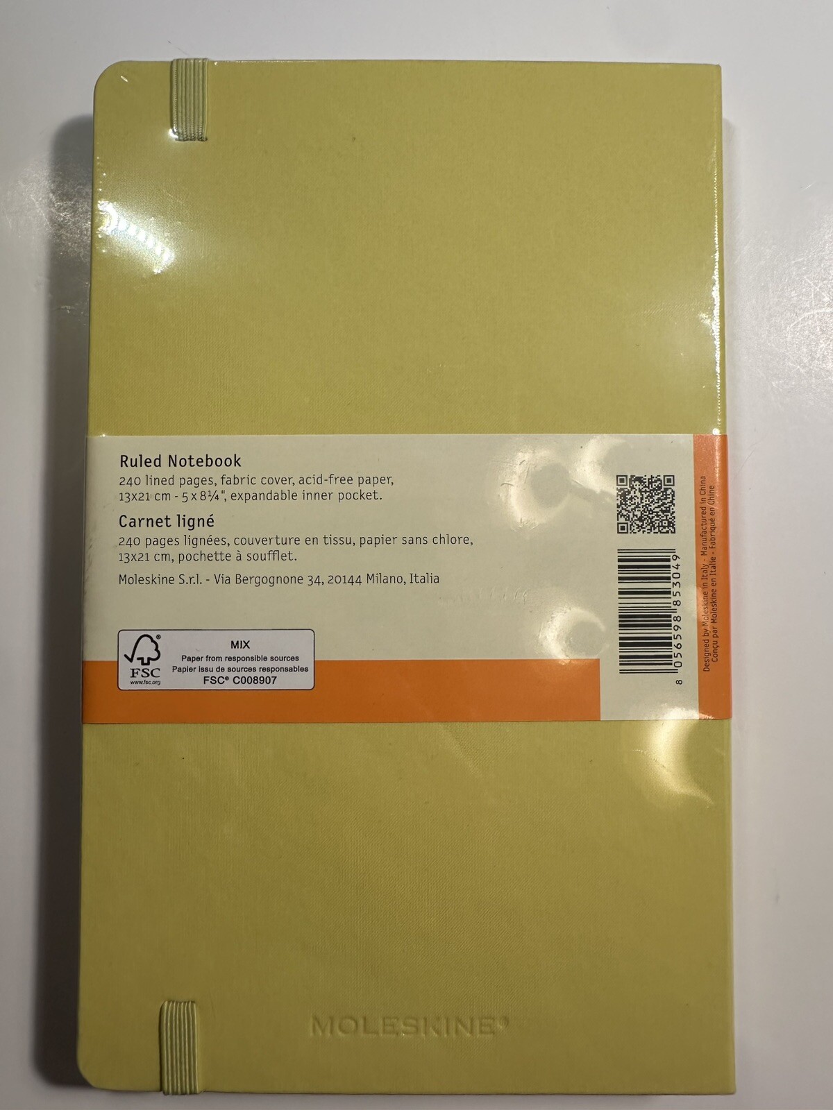 Moleskine YELLOW lined hardcover classic fabric notebook, 5 X 8.25 New Wrapped