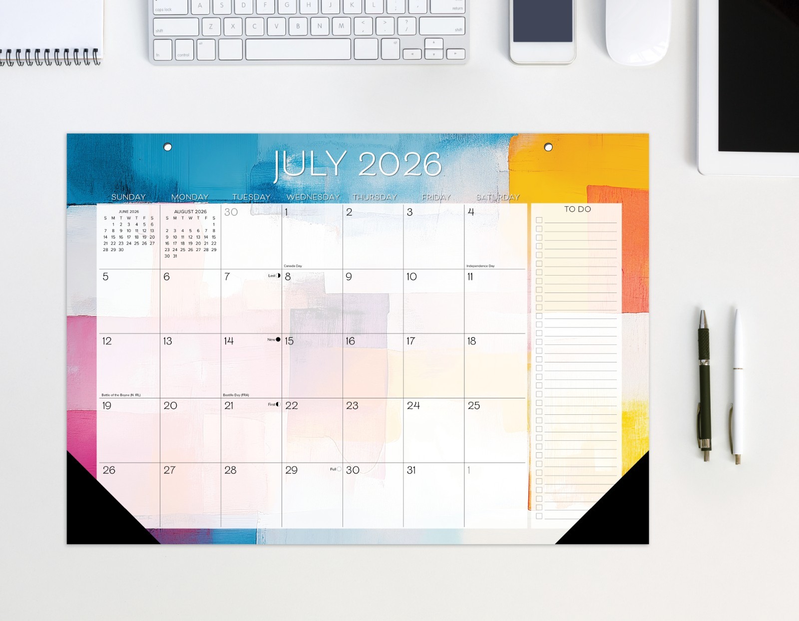 Abstract Art Academic Year July 2026 – June 2027 17″ x 12″ Small Monthly Deskpad
