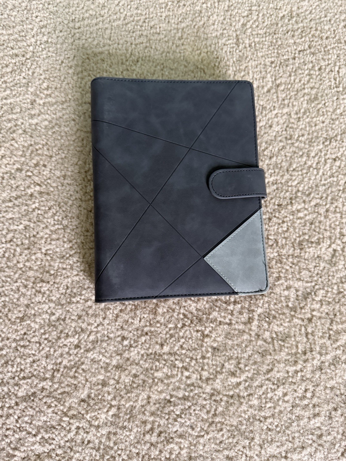 A5 Refillable 6 Ring Faux Leather Binder Black/Grey – WITH Dotted Paper and Tabs