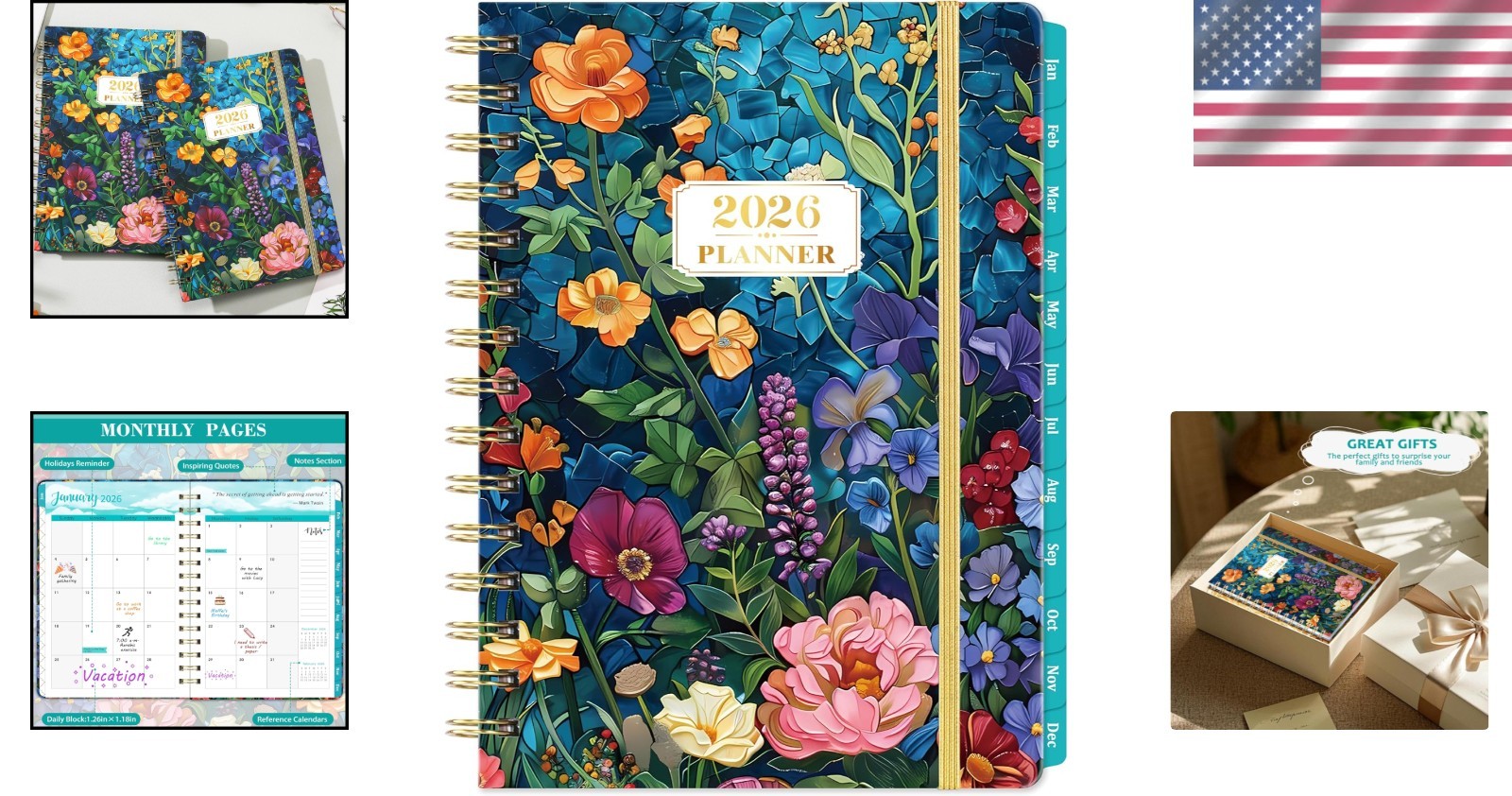 2026 Calendar Planner with Tabs – Hardcover & Twin-Wire, 6.5″ x 8.5″