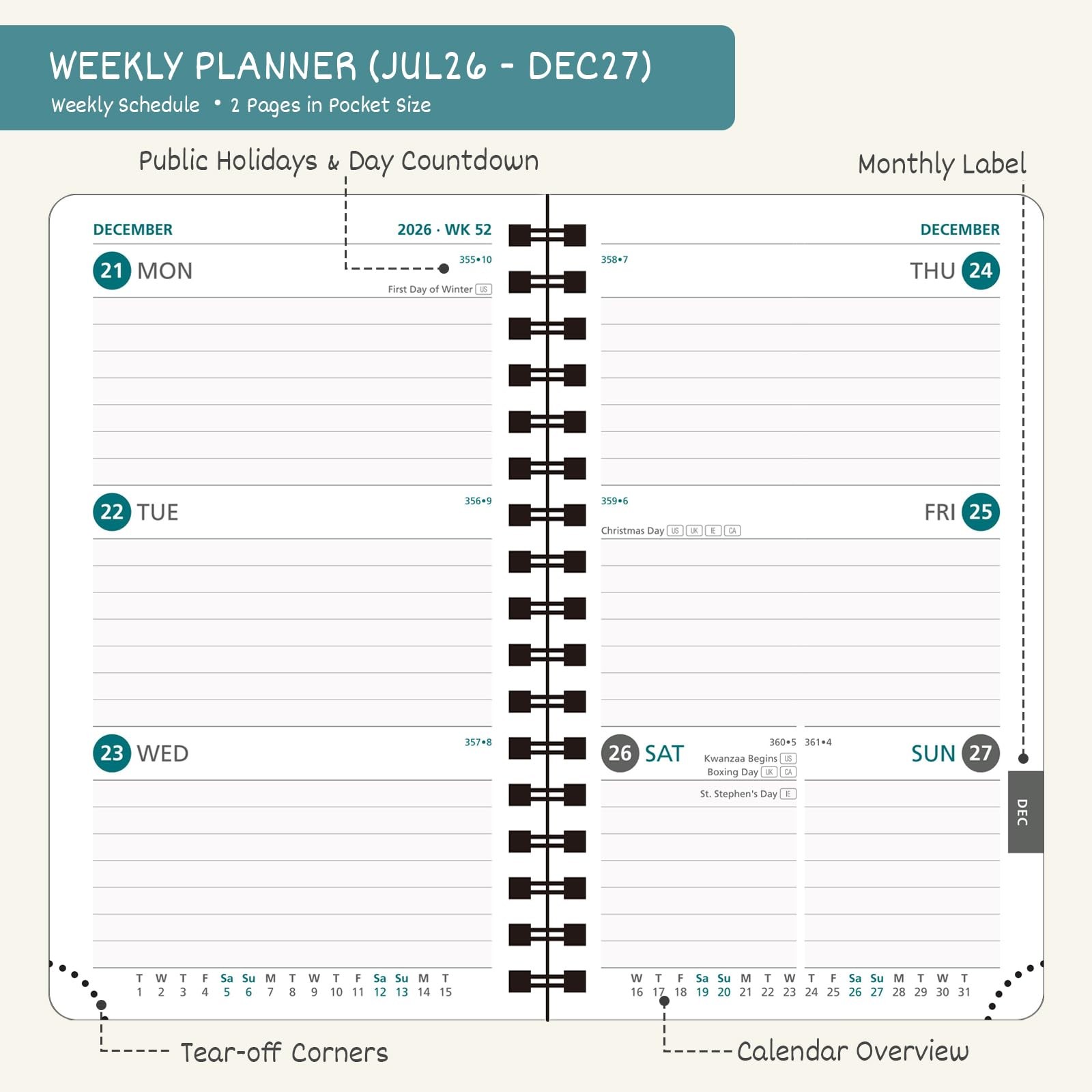 Pocket Planner 2026 2027 Weekly Monthly 3.5×6 Inch Small Academic Calendar
