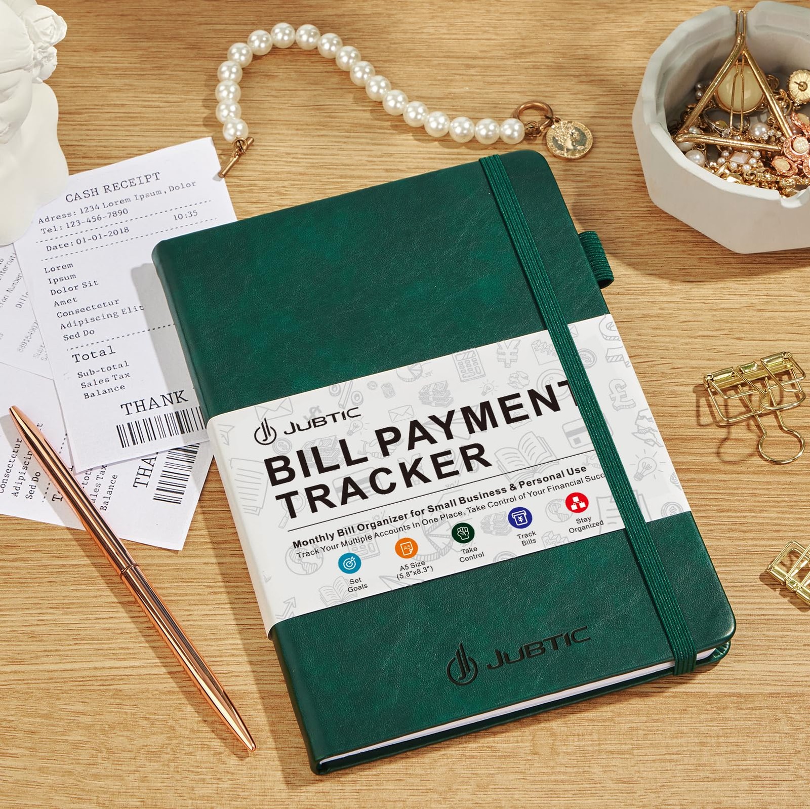 JUBTIC Bill Tracker Notebook, Payment Medium (5.8 x8.3 Inch), Dark Green