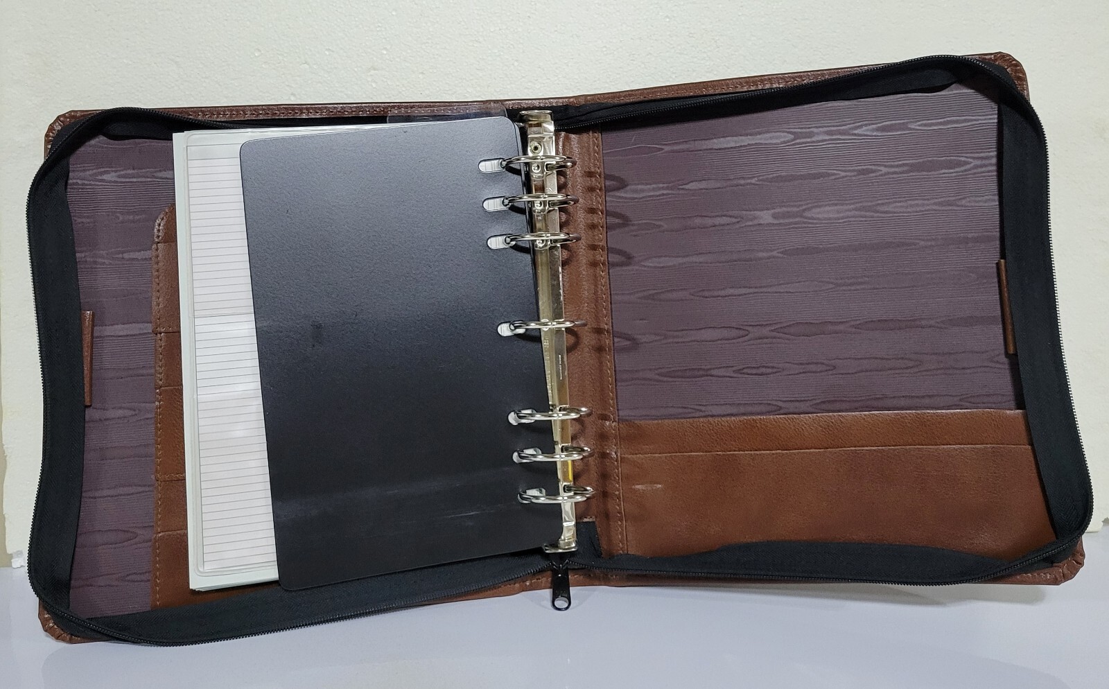 VTG Koloman Handler Brown Leather 7 Ring Binder Zip Close Franklin Quest Inserts