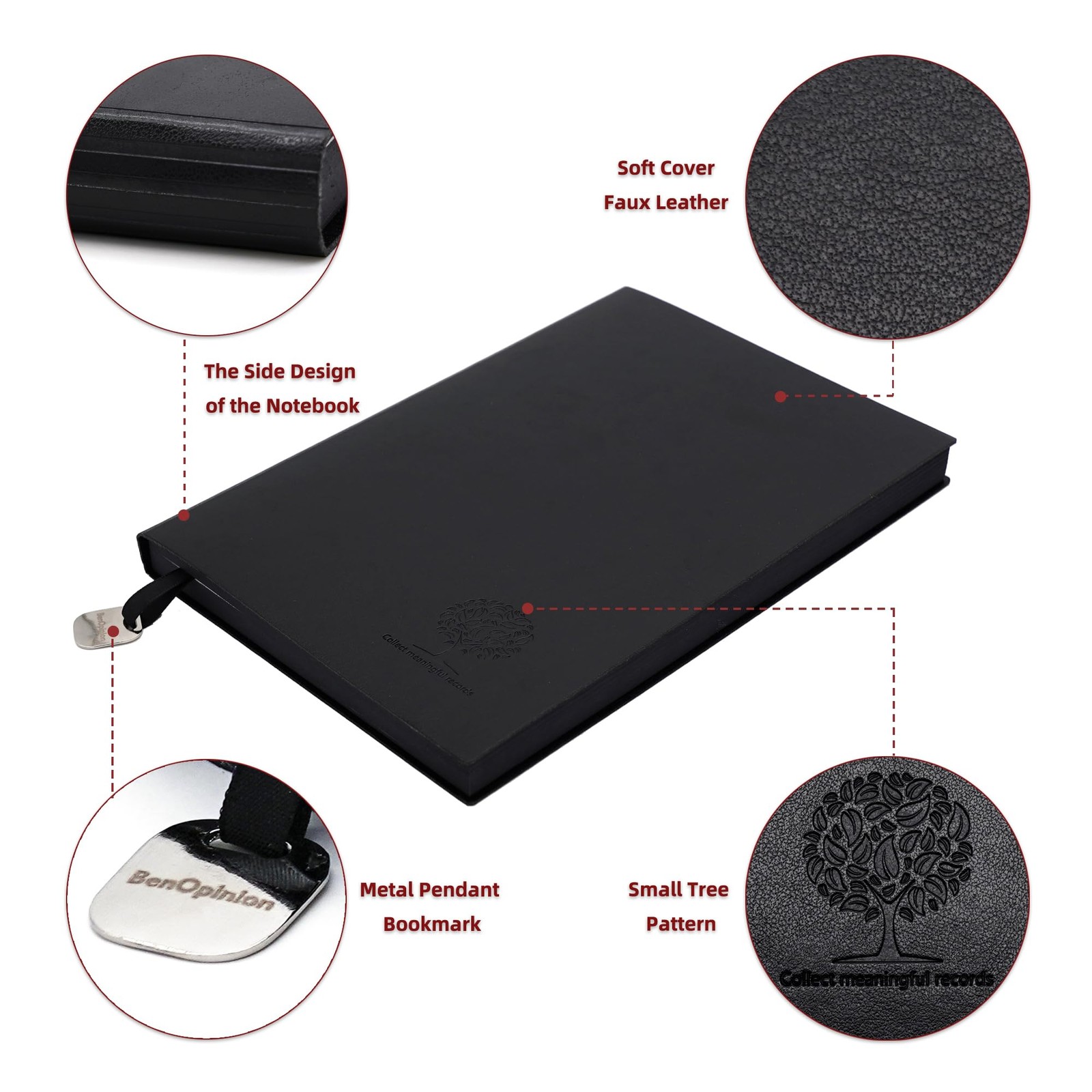 BenOpinion College Ruled Notebook Lined Journal – 100 Gsm 224 Pages Black